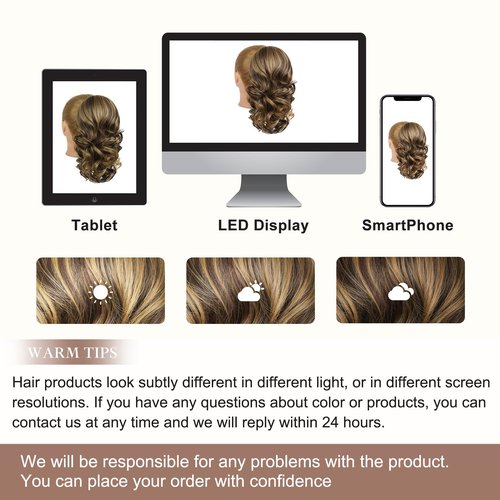Flufymooz Ponytail Extension, 14 Inch Short Drawstring Ponytail Hair Extension for Women, Soft Synthetic Pony Tails Hairpiece for Women (Chocolate Brown with Medium Blonde)