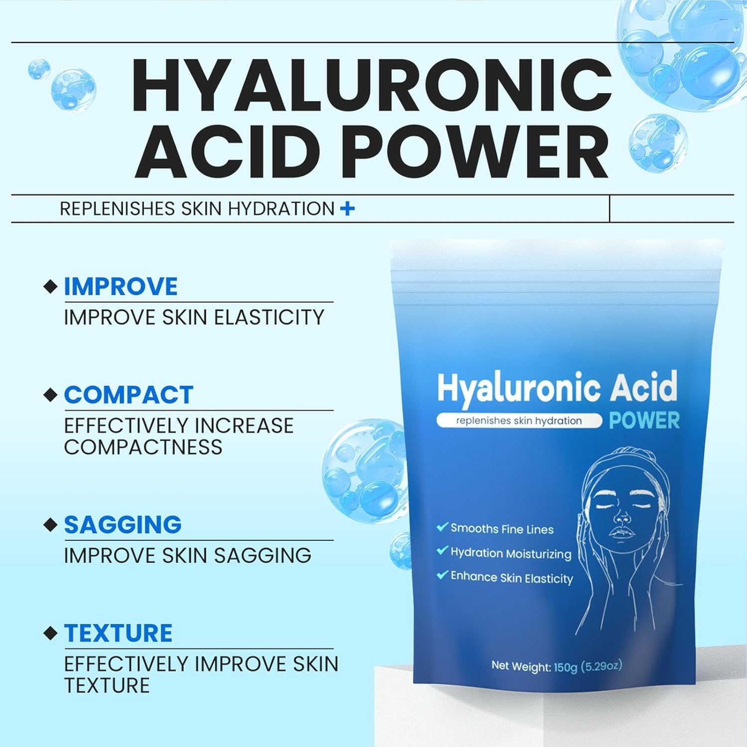 Hyaluronic Acid Powder for Face, DIY Hyaluronic Acid Serum, Low Molecular Weight Hyaluronic Acid Powder for Skin Hydration and Moisture Support (1pack)