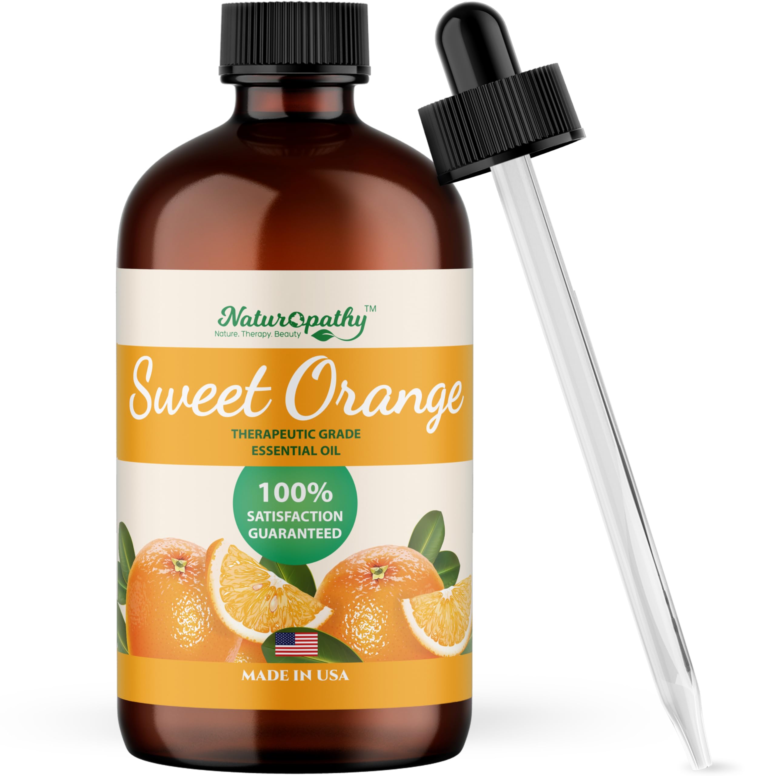 Naturopathy Sweet Orange Essential Oil Therapeutic Grade Premium Quality Oil with Glass Dropper - Huge 4 fl. Oz - Perfect for Aromatherapy and Relaxation