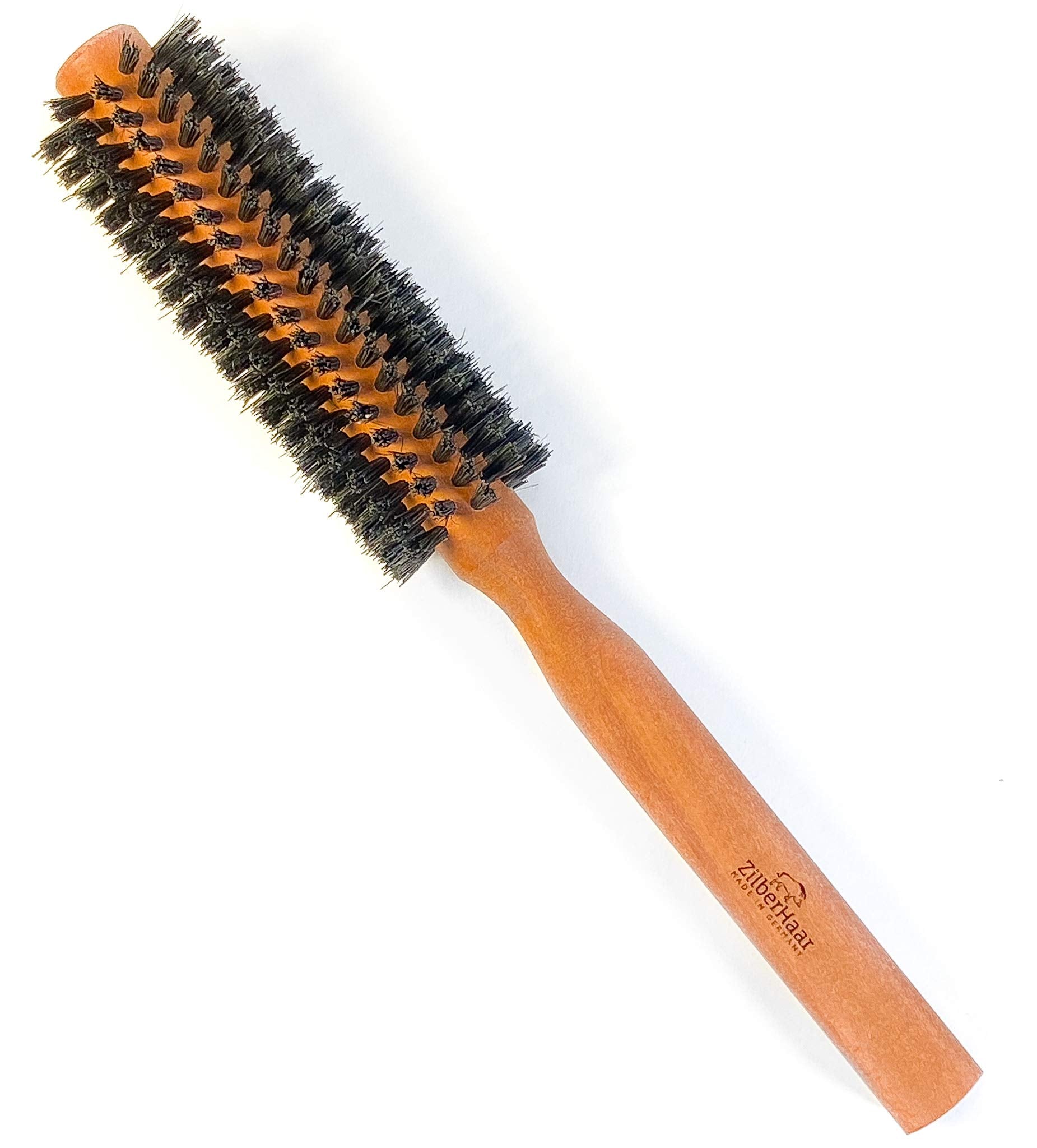 ZilberHaar - Styler Hair and Beard Round Brush - 1.3 Inch Stiff Boar Bristles and 8.5 Inch Pearwood Handle - 222 Plugs of Bristles - Beard Grooming Brush for Men