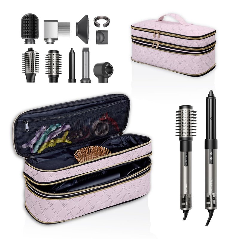 UOZL Hair Dryer Curling Iron Storage Bag, Travel Carrying Case, Slim Expandable Handheld Dual-Layer Travel Storage Bag for Dryer/Hair Tool Organizer/Style Organizer (Pink)