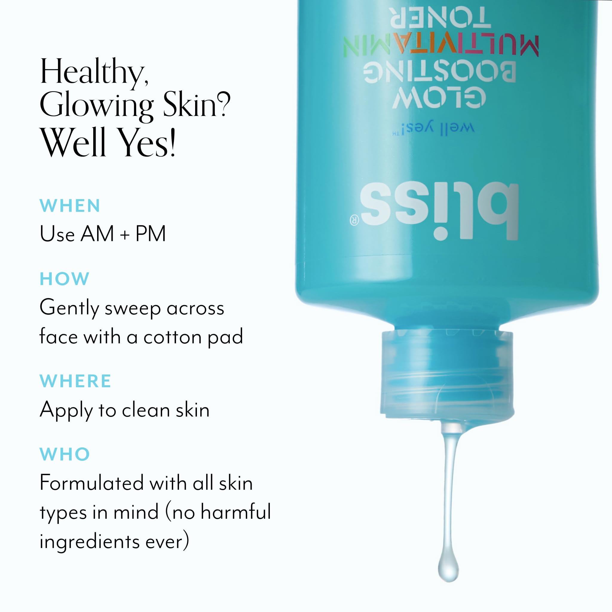 Bliss Well Yes Hydrating Toner with Vitamin B3, B5, B6, C & E - Brightens, Soothes, and Balances Skin - Alcohol-Free, Ideal for Sensitive & Oily Skin