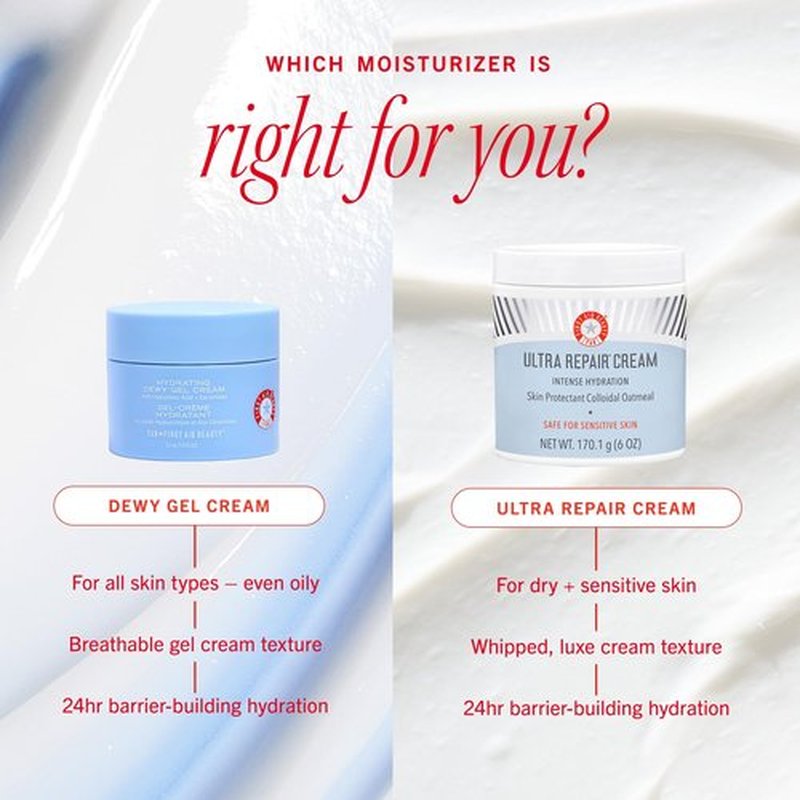 First Aid Beauty - Hydrating Dewy Gel Cream, Lightweight Oil-Free Facial Moisturizer with Hyaluronic Acid and Ceramides, Helps Reduce Excess Oil Build Up & Improve Skins Hydration, 1.9 FL oz