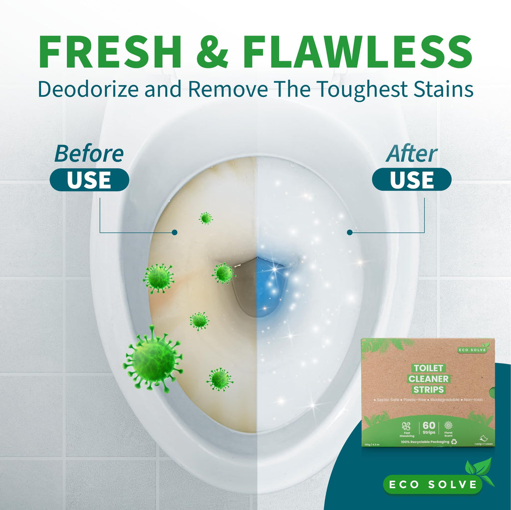 Natural Toilet Bowl Cleaner Strips, Eco-friendly, Non-toxic, Septic Safe, Removes Odors & Stains, Plastic-free, Natural Toilet Bowl Cleaner for Quick and Easy Cleaning, Toilet Fresheners (60 count)