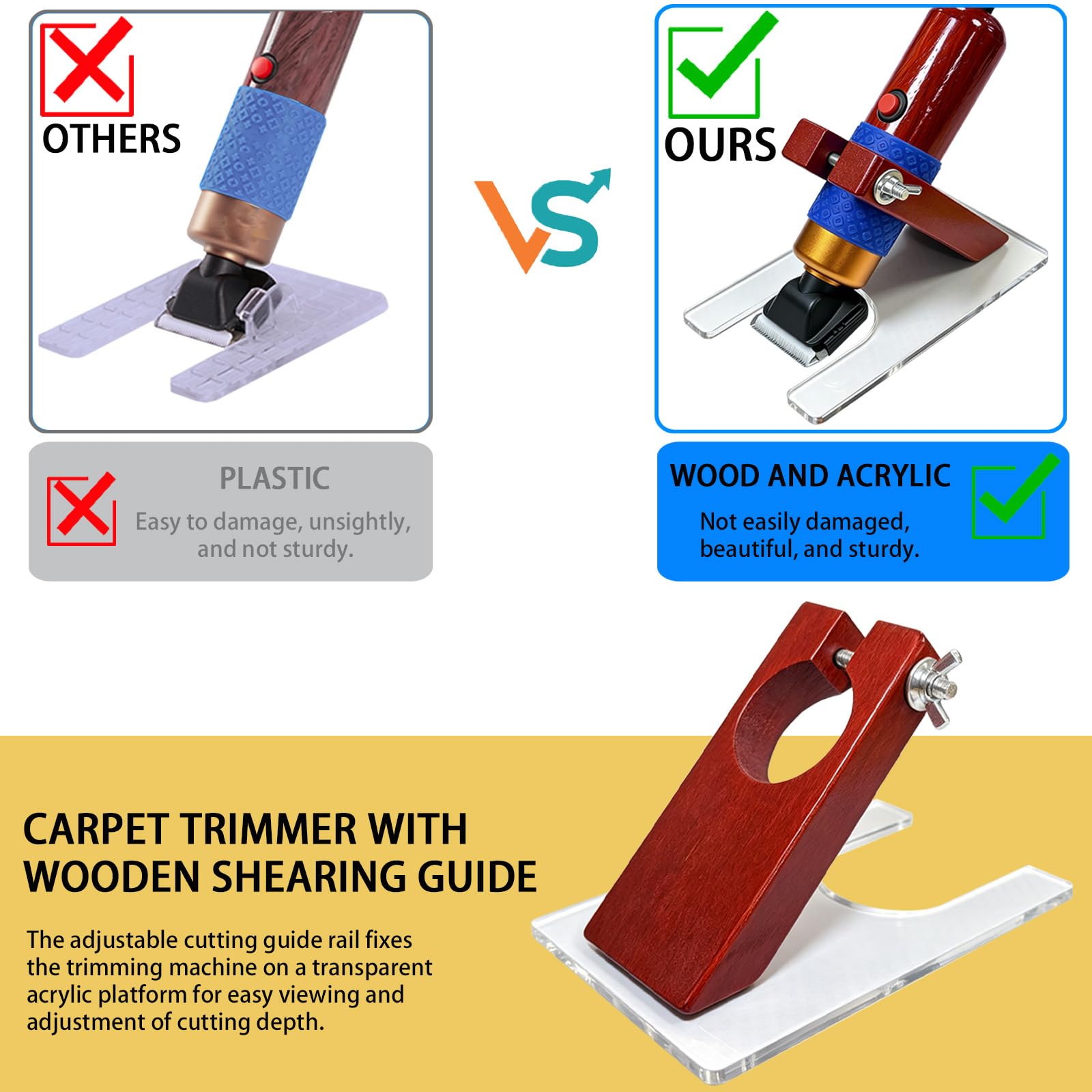 Carpet Trimmer with Shearing Guide, Electric Speed Adjustable Rug Tufting Carver Clippers, Electric Rug Shears Carpet Carving Tool for Handmade Rug Clean and Tufted Rug(with Stand Base and 2 Blades)