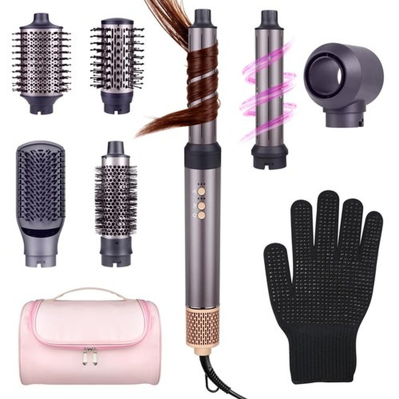 7 in 1 Hot Air Styler High Speed BLDC Motor 110000 RPM with Round Rrush Left/Right Auto Wrap Curler,Oval Brush,Straightening Brush Drying air Nozzle.1400W Hot Hair Brush with ALCI Safety Plug