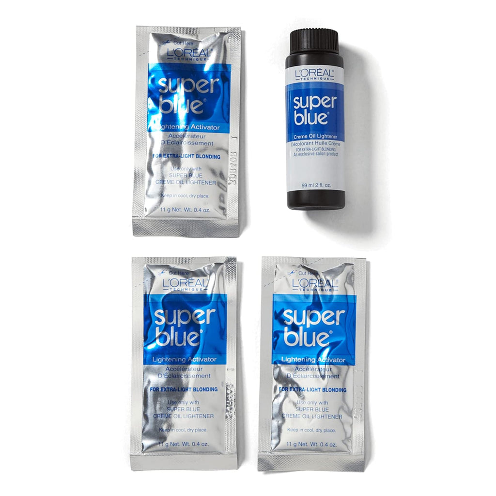 L'Oreal Technique Super Blue Lightener Kit - Hair Bleach, Removes Natural or Artificial Pigments, Easy and Smooth Application