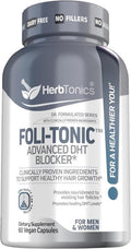 Foli Tonic Hair Growth Vitamins - DHT Blocker with Saw Palmetto & 10,000mcg Biotin | 60 Vegan Capsules for Thicker Hair