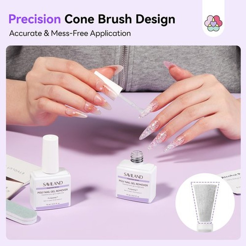 SAVILAND Poly Gel Nail Remover Kit: 2PCS Fast Gel Remover for Nails, Easy & Gentle No Need Soaking or Wrapping, Gel Remover Kit with Cuticle Oil Pen and Scraper for Professional Nail Remover Kit Tools