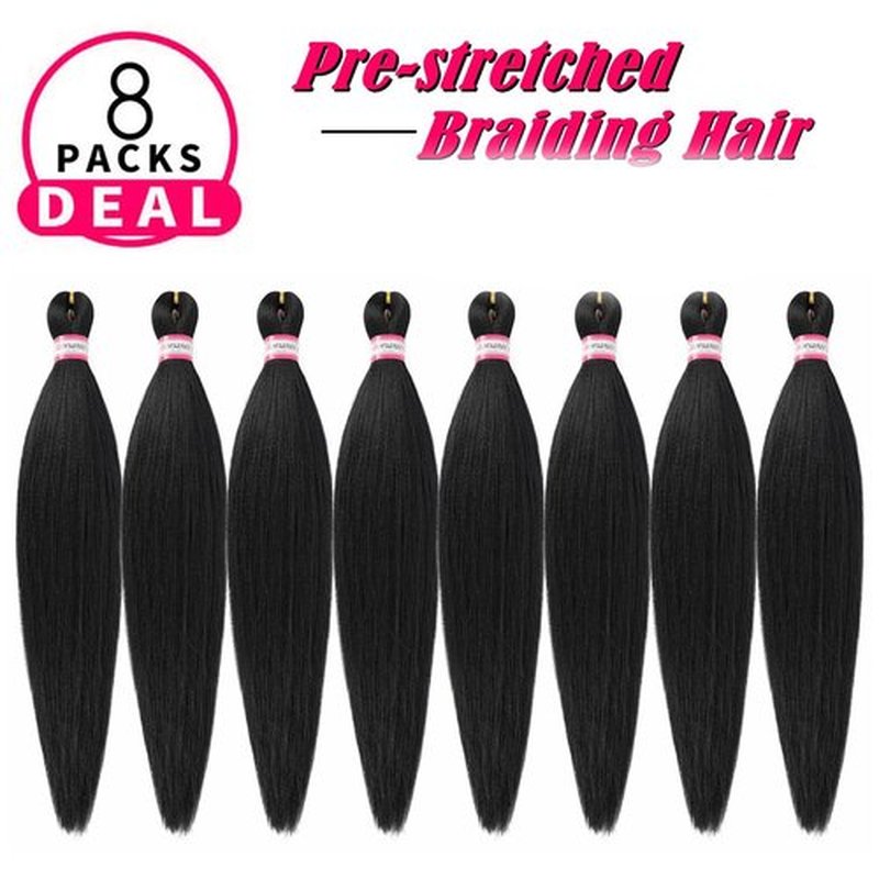Pre Stretched Braiding Hair Extensions Black 12 Inch 8 Packs Girls Braiding Hair Natural Easy Braid Hot Water Setting Professional Soft Synthetic Yaki Straight Texture (#1B)