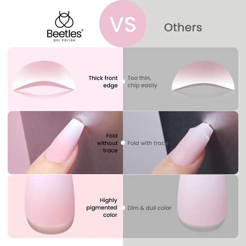 Beetles Ombre French Gel Nail Tips: 210Pcs Pink Press On Nails Short Coffin Kit Gifts for Women Fit Perfectly Nail 4 in 1 Pre-applied Tip Primer & Base Coat for Nail Extension Designs