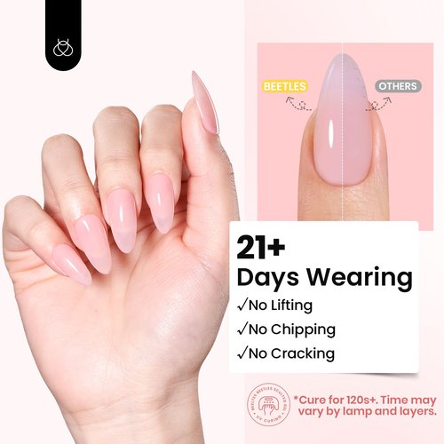 Beetles HEMA-Free Hard Gel for Nails-2 Pcs 1 oz 9 in 1 Clear & Jelly Nude UV & LED Lamp Cured Sculpting Gel for Nail Extension & Nail Repair with Flat Nail Brush High Hardness Nails for Pros Women