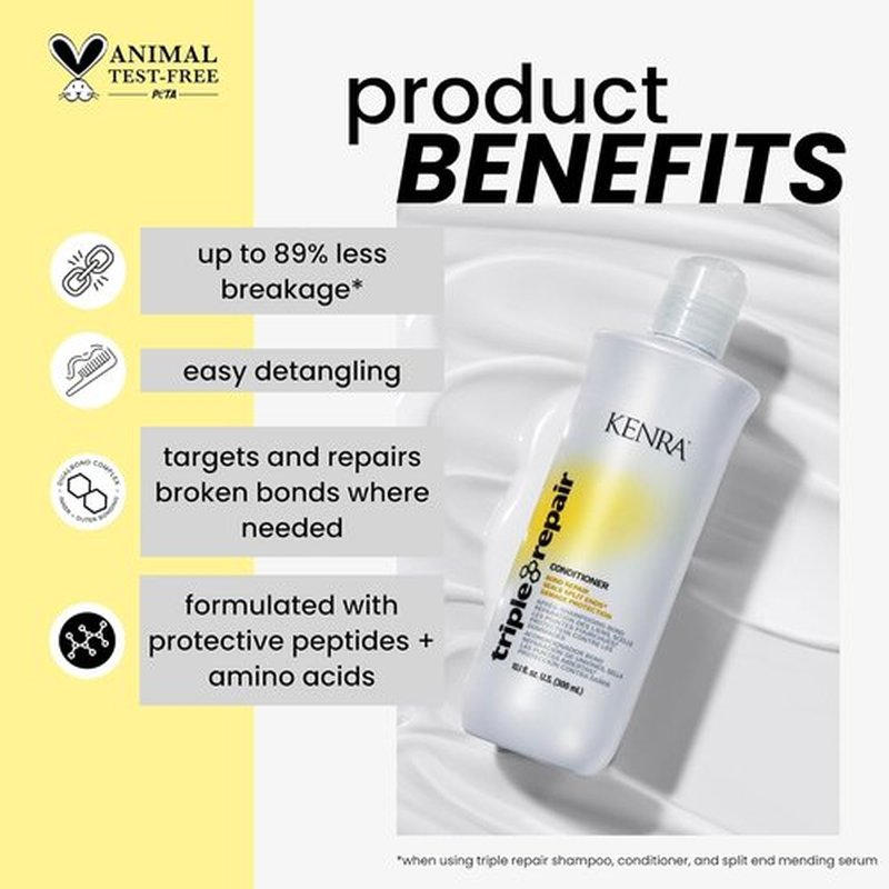 Kenra Triple Repair Conditioner - Strengthens & Repairs Damaged Hair | Split Ends | Sulfate-Free