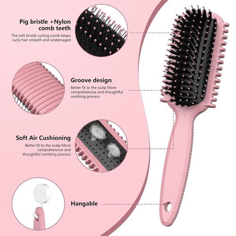 Skiennix Curl Defining Brush - Curly Hair Tool for Effortless Styling & Reduced Pulling | Pink