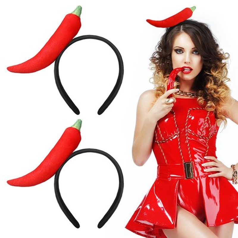 Knitgrip 2 Pcs Funny Headbands Pickle Hot Dog Strawberry Banana Chili Pepper Taco Style Funny Costume Accessories(Chili Pepper)