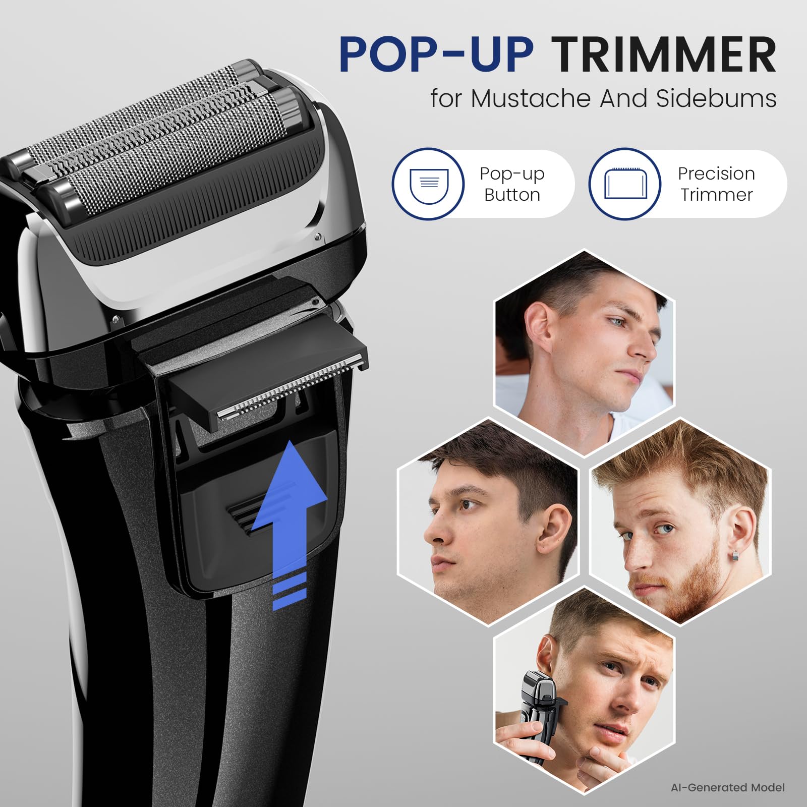 PRITECH Foil Shaver for Men, with Pop-up Trimmer, for Face & Beard