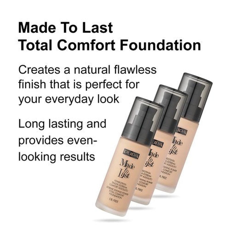 PUPA Milano Made To Last Extreme Staying Power Total Comfort Foundation - Extreme Hold Fluid Foundation - Long Lasting And Weather Resistant - Medium To High Coverage - Light Beige - 1.01 Oz