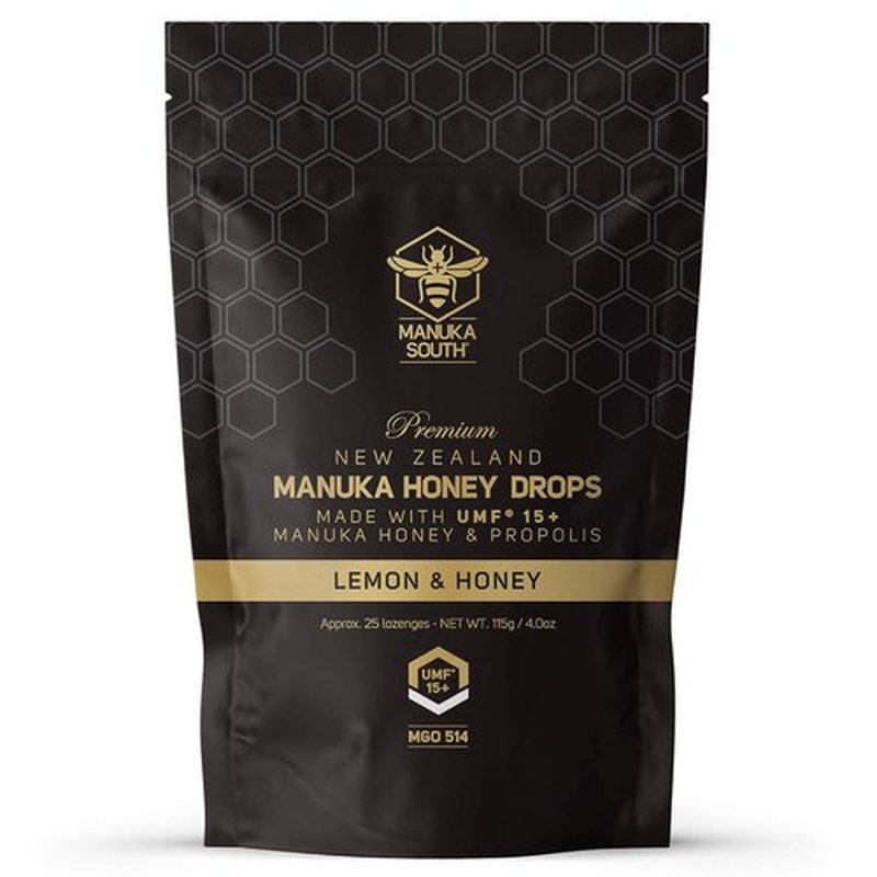 Manuka Honey Drops UMF 15+ | MGO 514+ & Propolis - Natural Soothing Drops with Lemon & Honey Flavor - 25 Count