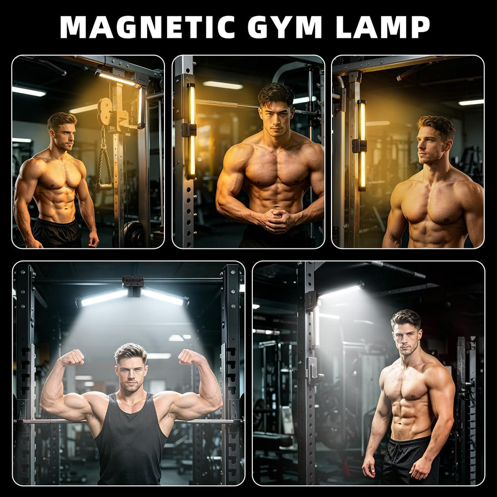 YETHKE Gym Lamp, Portable Gym Lighting for Posing, Magnetic Work Light Rechargeable, Gift for Men/Women, 180° Rotate Foldable with Hang Hook Camping Lamp, USB Power Bank LED Handheld Flashlight-Black