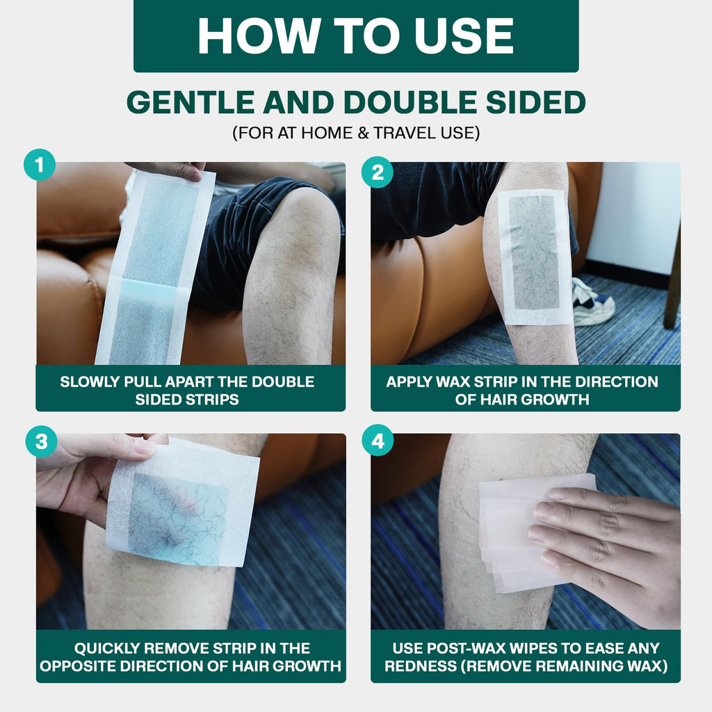 Body Wax Strips | Hair Removal Wax Kit for Women and Men - 42 Count Beeswax & Rosemary Waxing Kit for Legs & Bikini, Underarms, Facial, Eyebrows, Face (24 Body +12 Facial Strip +6 Oil Wipes)