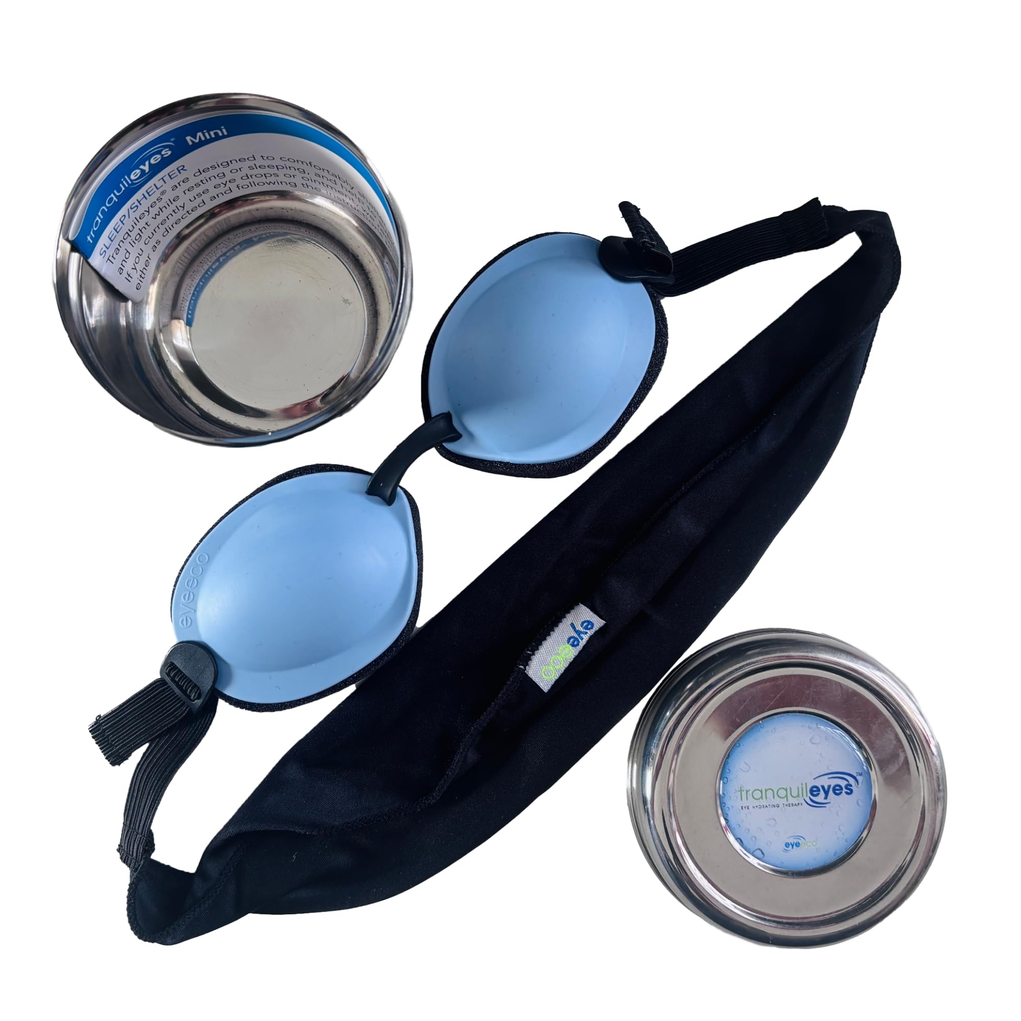 Eye Eco Tranquileyes Mini Sleep Eye Mask - Soothes Irritated Eyes and Shields from Light - Soft Eye Mask with Adjustable Straps for Rest and Sleep - Blue, Not One-Size-Fits-All