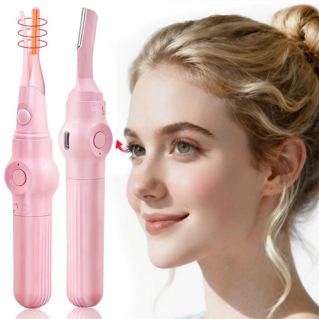 Heated Eyelash Curler-3 Temp Modes 50°-80°C LED Display, Electric Eye Lash Curler for 24H Long Lasting, Type-C Rechargeable Heated Lash Curler for Natural Thick Lashes, Makeup Gift,Light Pink