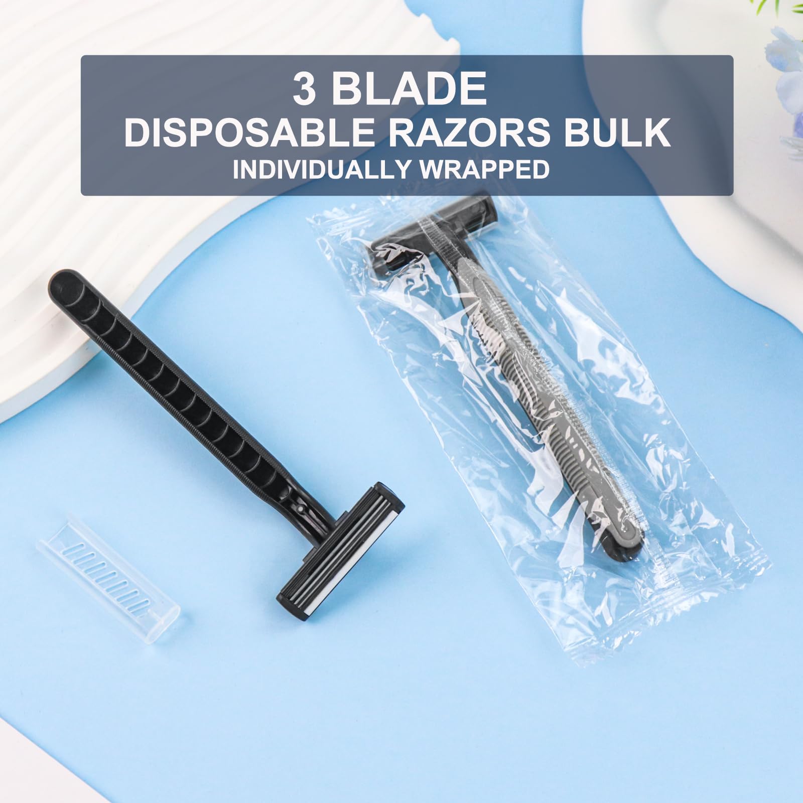 Xuezoioy Disposable Razors Bulk Pack of 30,Black Travel Bulk Razors Single Use Individually Wrapped 3 Blade Men's Disposable Shaving Razors with Clear Cap for Homeless,Hotel,Charity,Air Bnb,Unisex