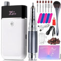 Moskany Professional Electric Nail Drill Kit White Portable Rechargeable Cordless Nail File Machine 35000 RPM with 7PCS Bits for Acrylic Gel Powder Nails Polish Pedicure Toenail Tool Salon Set
