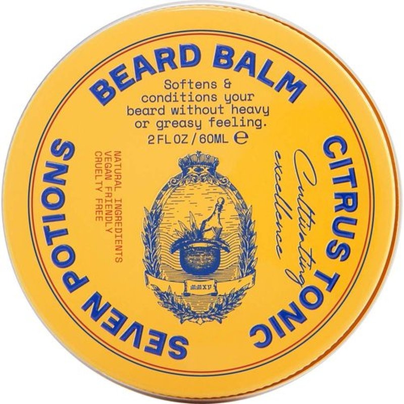 Seven Potions Beard Balm for Men - All-Natural Conditioning Softener | Nourishes Skin & Facial Hair - Citrus Tonic (2 FL OZ)