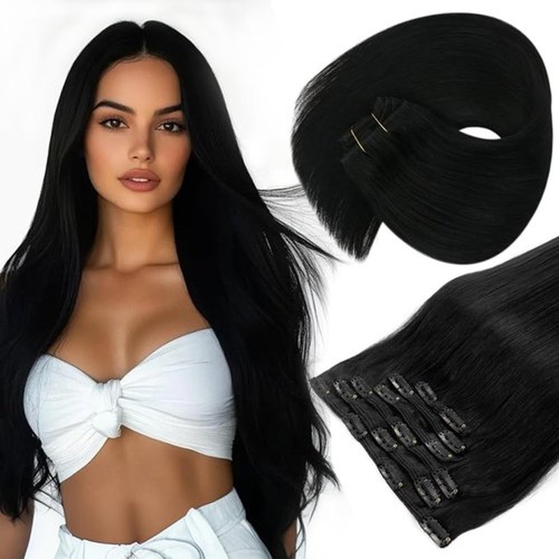 Sunny Hair Clip in Hair Extensions Real Human Hair 22 Inch 120g Remy Hair Clip in Extensions for Women Human Hair Extensions Jet Black