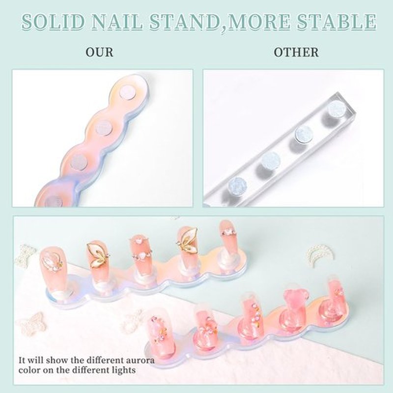 ANGNYA Nail Stand for Press on, Aurora Nail Holder for Painting Nails Fake Nail Display Stand Nail Holder Practice Stands with with 200 Pcs Adhesive Putty for Nail Art Display Home & Salon Use