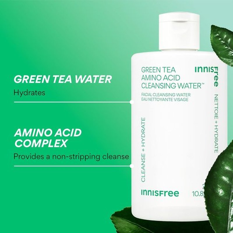 Innisfree Green Tea Amino Acid Cleansing Water - Hydrating Micellar Makeup Remover | Dermatologist Tested