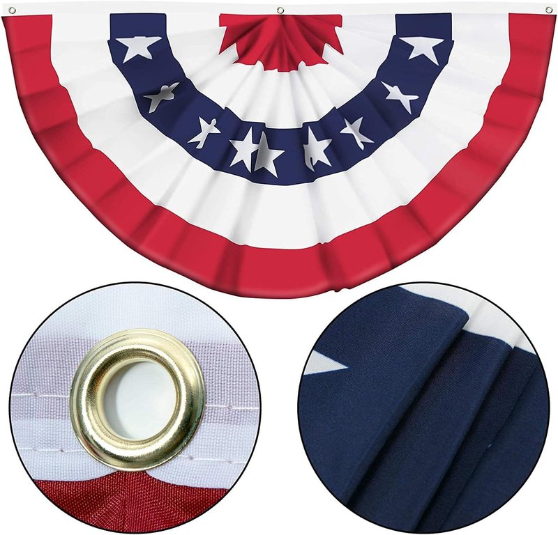 American Flag Bunting | Patriotic Pleated Fan Flag with Brass Grommets - 2x4 Feet for 4th of July Decor