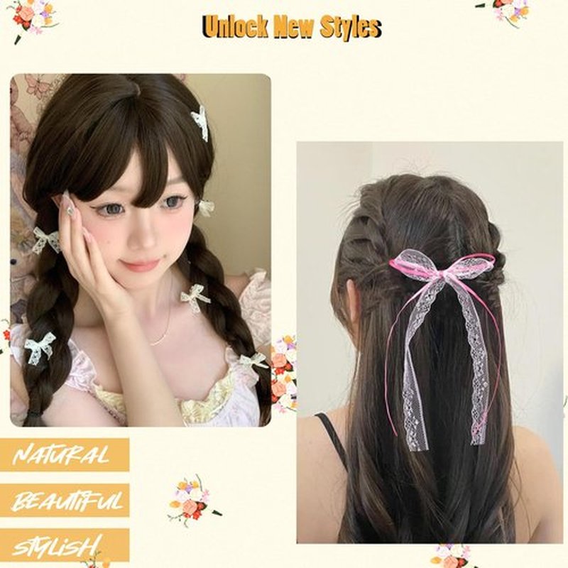 Mini Hair Bows for Women Girls Cute Hair Clips Small Alligator Long Tail Hair Ribbon Accessories -2 Styles -24P - Lace