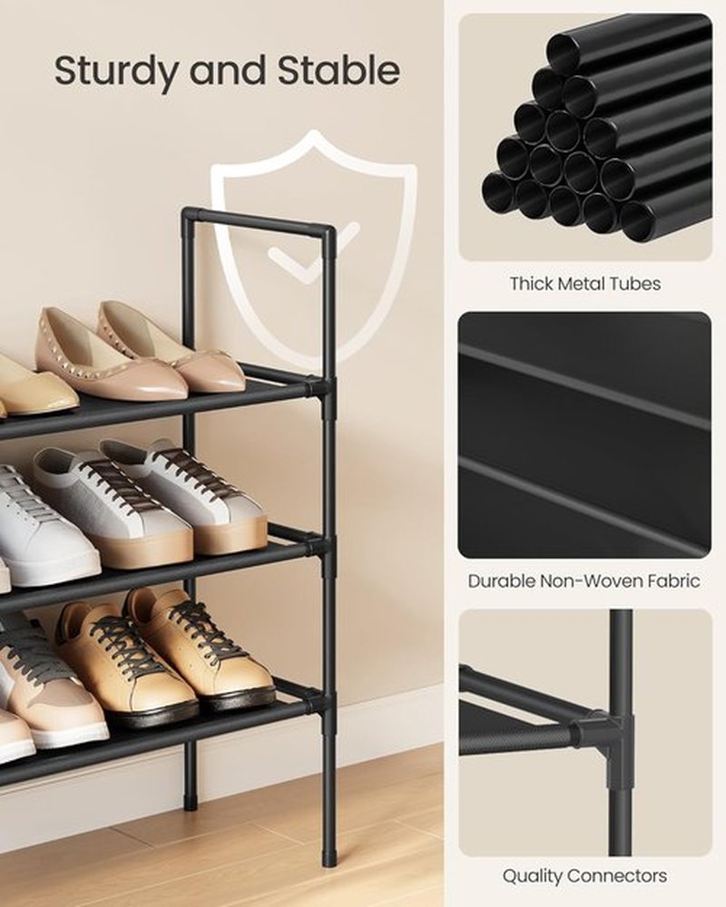 SONGMICS 3-Tier Shoe Rack - Slim Space-Saving Storage for Hallway | Metal Frame, Black Non-Woven Shelves