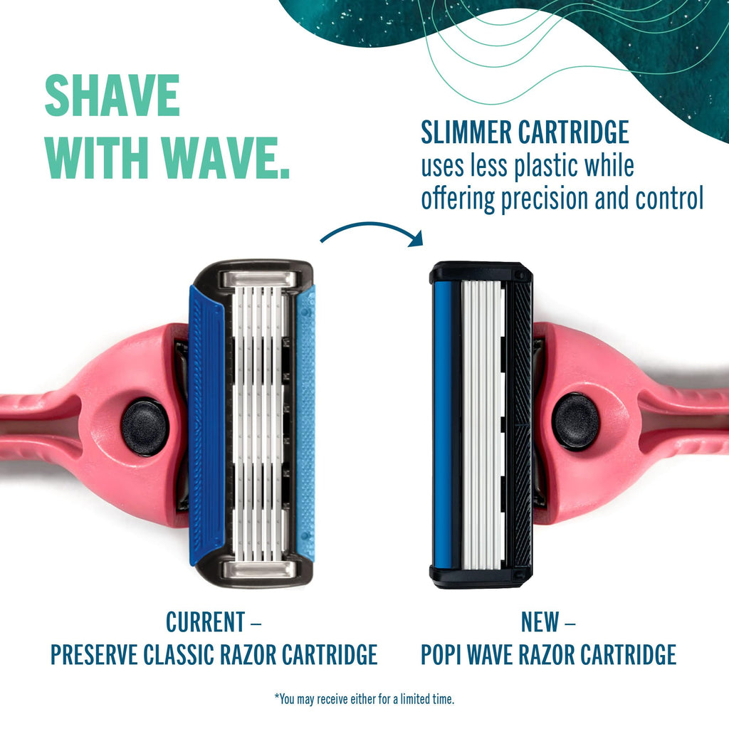 Preserve POPi Shave 5 Razor System Made with Recycled Ocean Plastic and 5-blade cartridge, Coral Pink, 1 Count