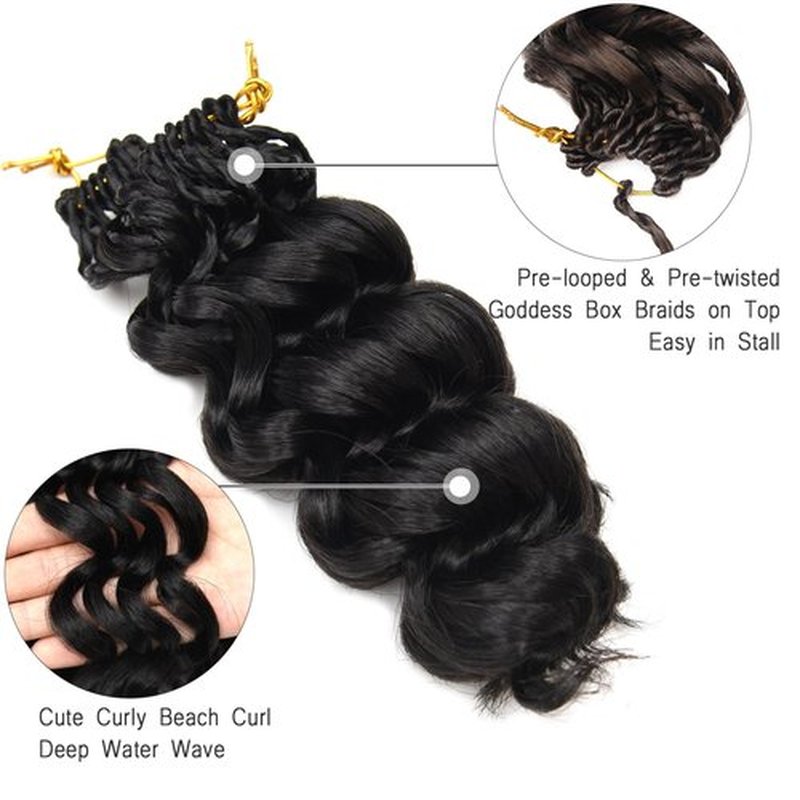 GoGo Curl Crochet Hair for Black Women 10 Inch Prelooped Ocean Wave Crochet Hair Curly Crochet Braids Deep Water Wave Beach Curl Synthetic Braiding Hair Extensions Soft as Human Hair 7 Packs 1B