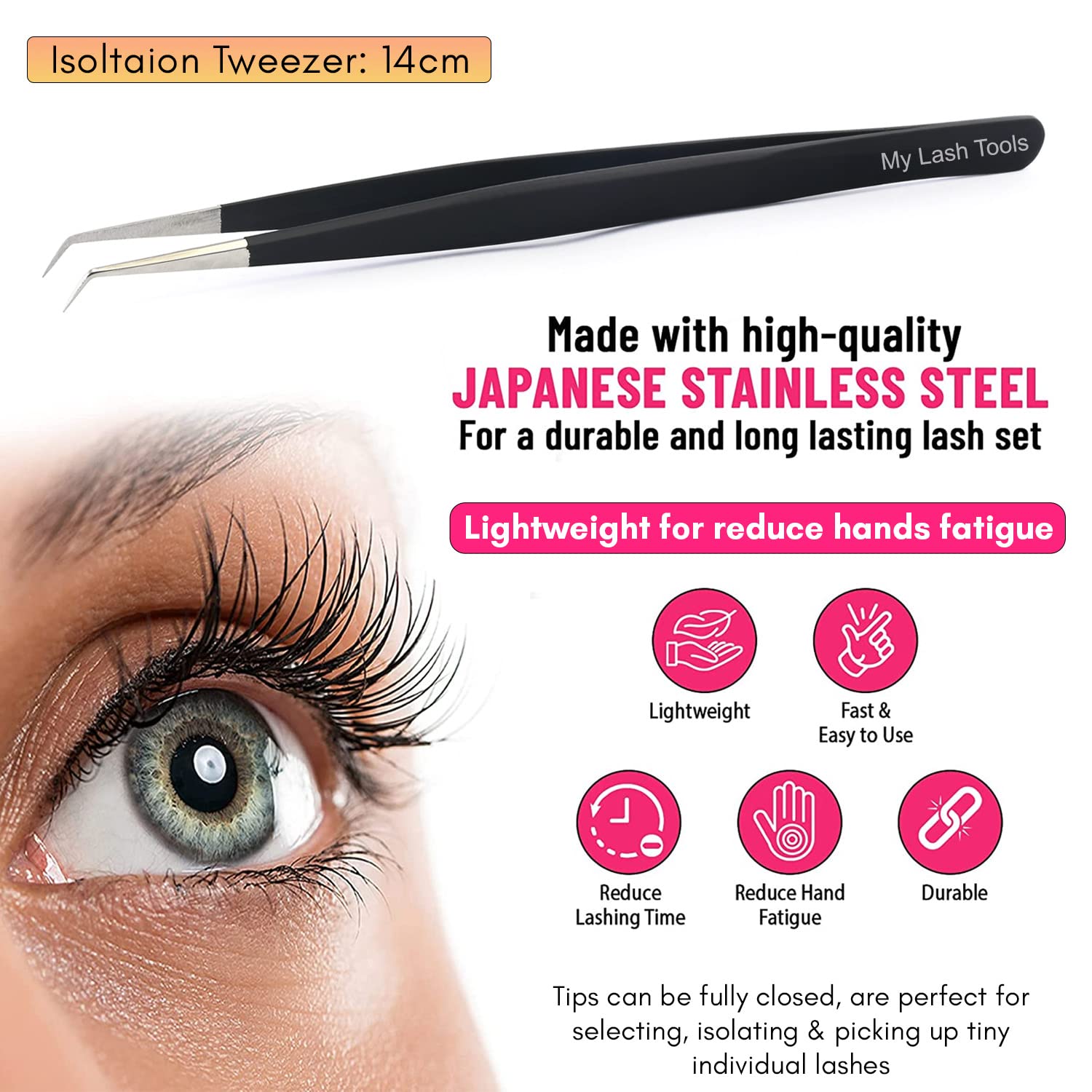 Isolation Lash Tweezers for Eyelash Extension Tweezer for Isolation Lash Extensions 14cm, Best for Individual Isolation & Classic Lashes Japanese Stainless Steel Matte Black)