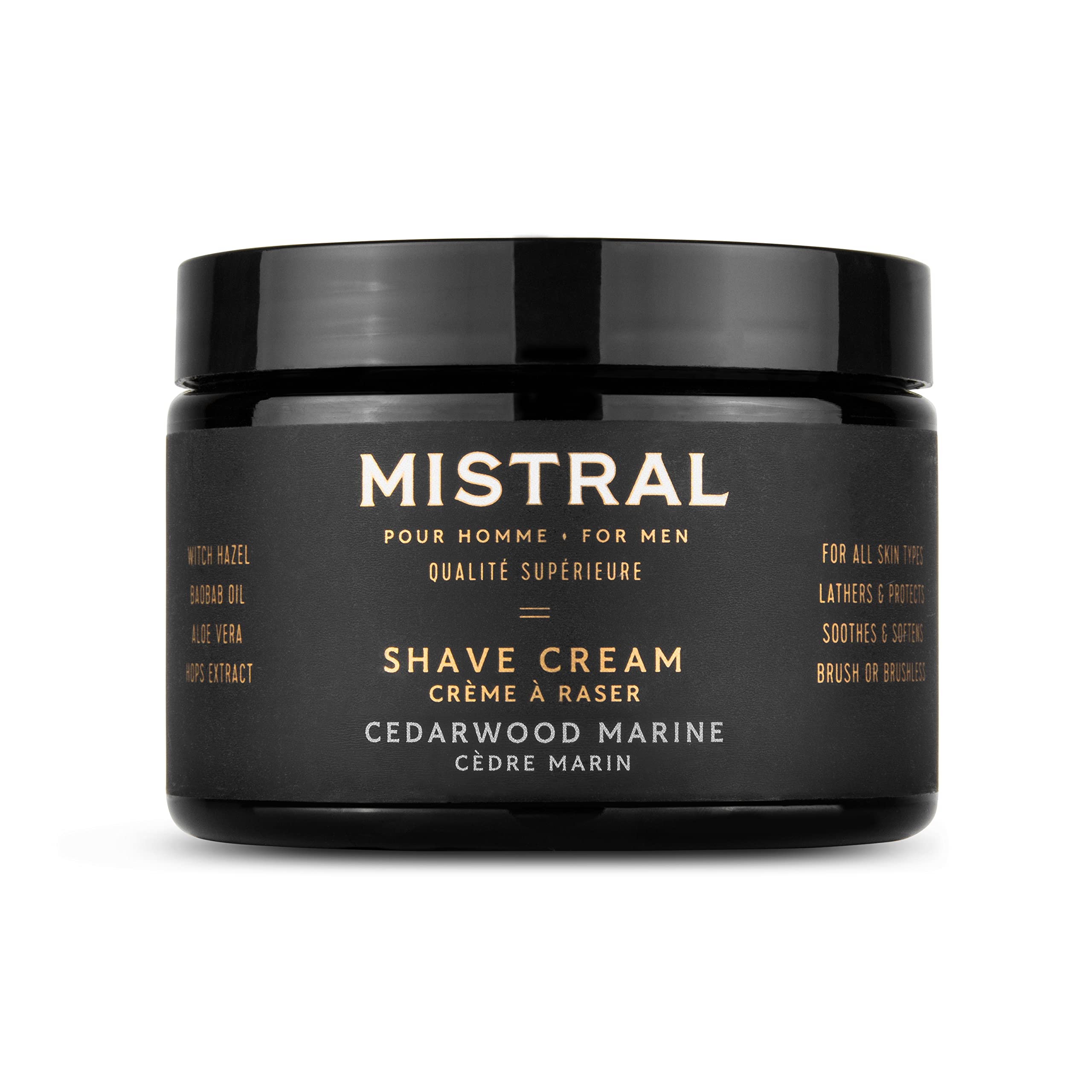 Mistral Cedarwood Marine Shaving Cream for Men | Smooth Triple Layered Foam | Men’s Shave Cream with Organic Plant Extracts | pH-balanced, Phthalates & Paraben-Free | Made in USA. 9oz Tub