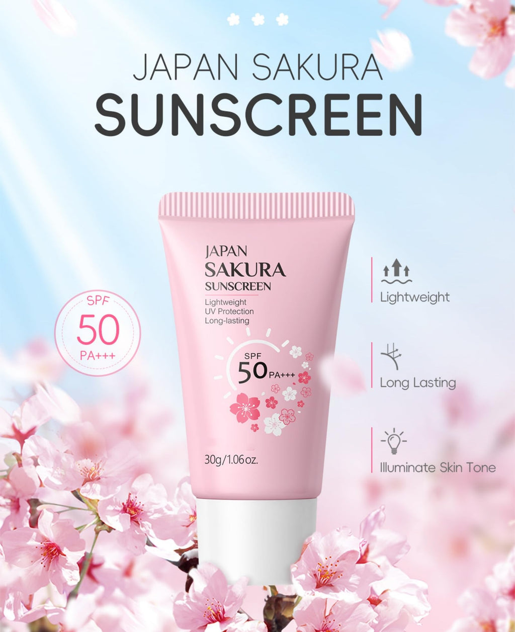 Hydrating Sunscreen SPF 50 – 2Packs Travel Size Lightweight Hydrating JAPANESE SAKURA Face & Body Sunscreen, Moisturizing Isolation Cream Non-Greasy, Fast-Absorbing, No White Cast, 1.06fl.oz ea