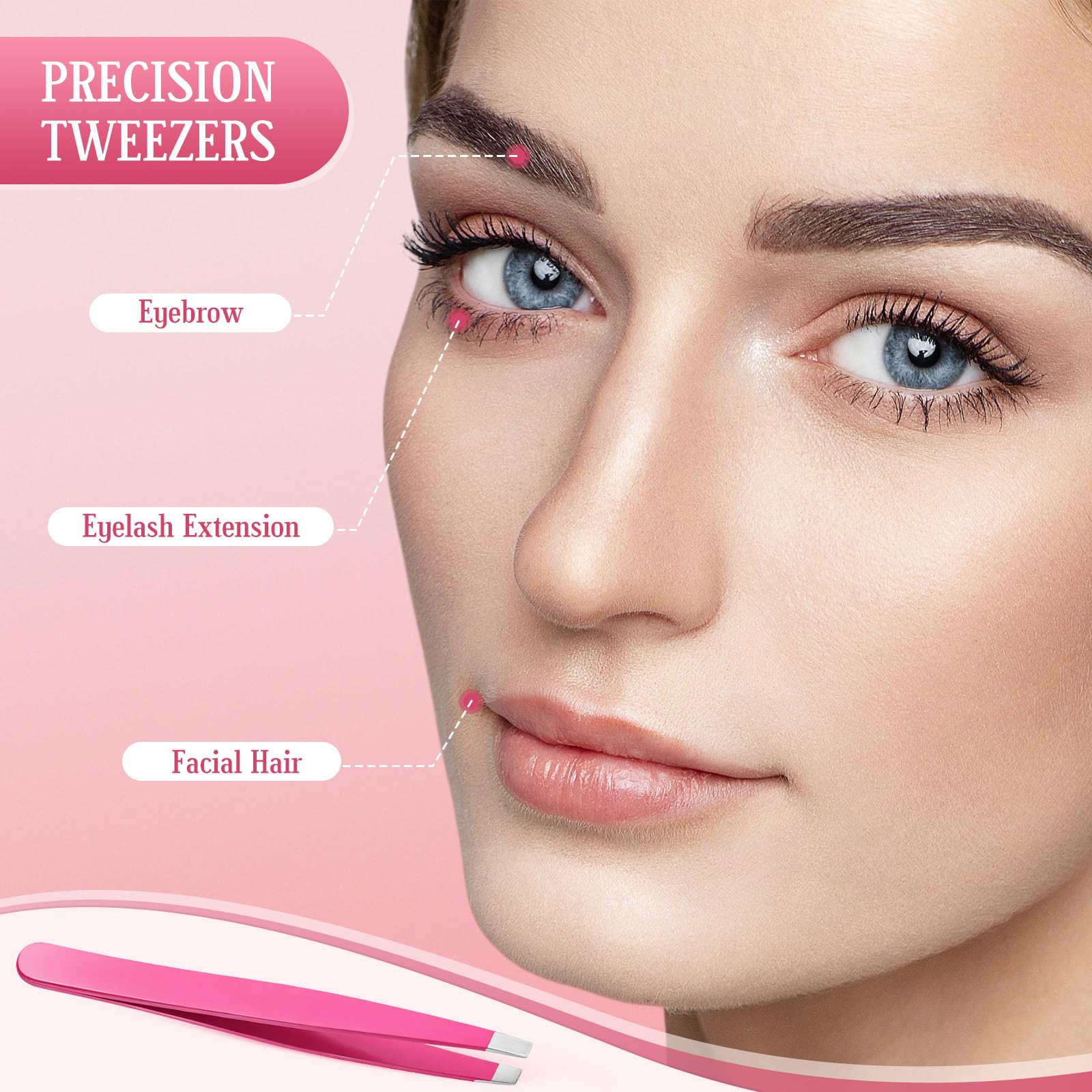 Mudder 24 Pieces Eyebrow Tweezers Bulk Stainless Steel Slanted Tip Precision Tweezers for Facial Hair, Blackhead and Tick Remover, Men and Women Professional(Neon Pink)