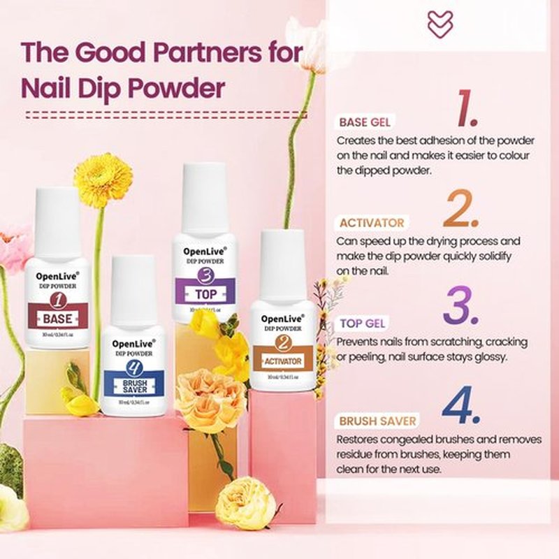 Openlive 32 Color Dip Nail Powder Starter Kit 36 Bottle Blue Cheese Yellow with Base Top Coat Activator Dip Powder Kit for French Nail Art Manicure DIY Salon