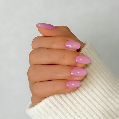 SXVME Soft Gel Press On Nails Short, 32 Pcs 16 Sizes Sheer Dark Pink Short Fake Nails Press ons Oval, Reusable Glue On Nails with Glue, Natural Almond Stick On Nail for Women Everyday Elegance