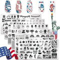 SILPECWEE 6 Pieces 4th of July Nail Stamping Plate Independence Day Nail Stamp Patriotic American Nail Design Stamp Stencils Nail Art Template Nail Art Stamping Kit Tools