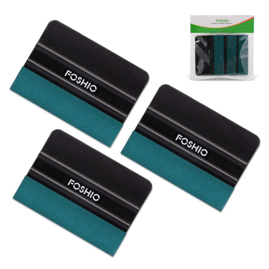FOSHIO Vinyl Wrap Squeegee 4 Inch with Micro Fiber Suede Felt Edge, Scraper for Window Tinting, Sign Making and Sticker Wrap Application Tools, Pack of 3 Black Felt Squeegee for Vinyl