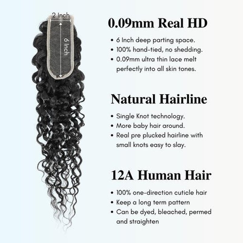 AUROO Water Wave 2x6 SKINLIKE Real HD Lace Closure Only 18 Inch, 12A Wet n Wavy 0.09 mm Ultra-thin Invisible 2 by 6 Kim K HD Swiss Lace Closure Human Hair Pre Plucked Virgin 2x6 Closure Natural Black