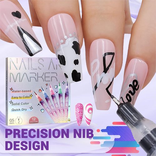MKNZOME 12 Color Nail Art Pens, 0.5 MM Nail Polish Pens Set Drawing Painting Point Liner Acrylic Painted Pen Kit, Waterproof and Quick-drying Nail for DIY Nails Art Design Manicure Tools