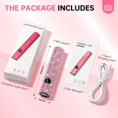 CHRISTINE SHELLY UV Light for Gel Nails, Handheld UV Nail Lamp, Portable LED Nail Lamp, Mini Nail Dryer, USB Nail Light for Fast Curing, Pink