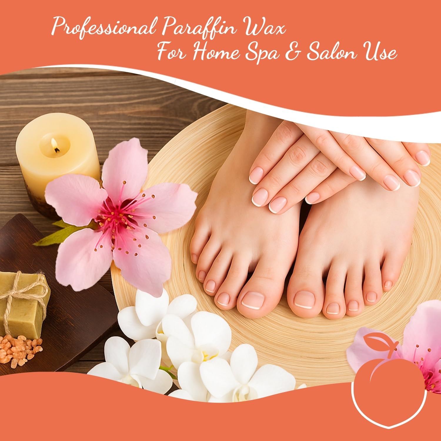 Paraffin Wax Refills Maxi Pack for Hands and Feet Bath – 6 Large 14 oz Blocks (5.25 lb) Peach Scent, Moisturizing Non-Greasy Wax for Arthritis Relief, Pedicure, Home Spa