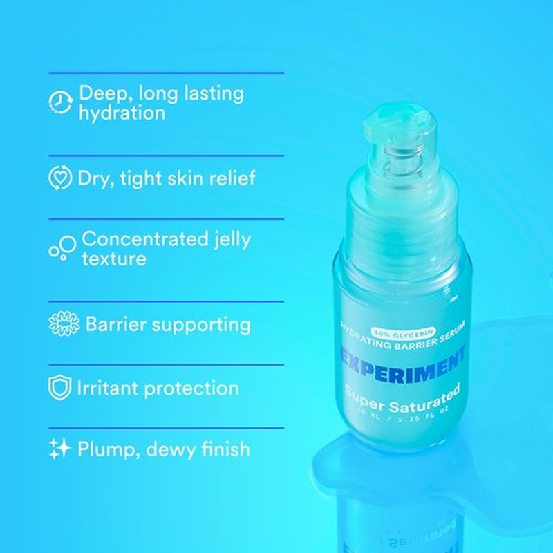 Experiment Super Saturated Ultra Hydrating Barrier Serum - 30% Glycerin, Polyglutamic Acid + Prickly Pear for Intensive Moisture, Plump + Dewy Skin, 1.35 FL OZ - Hydrating Serum for All Skin Types
